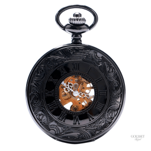 Montre à gousset squelette noire ancienne