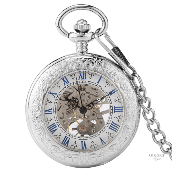 Montre à gousset ancienne avec gravures argentées