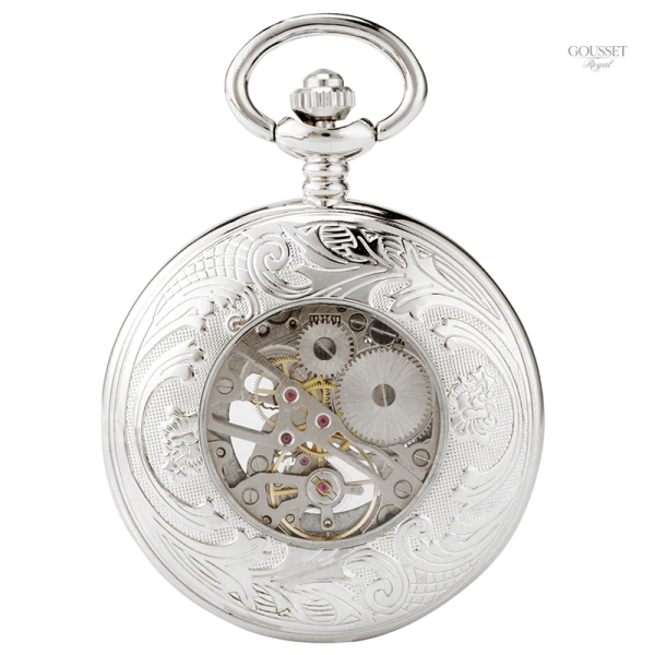 Montre à gousset vintage en argent avec motifs gravés