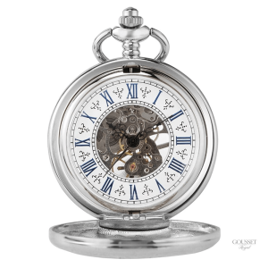 Accessoire ancien : montre à gousset argentée avec décorations