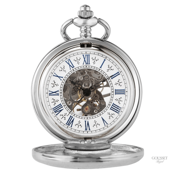 Accessoire ancien : montre à gousset argentée avec décorations