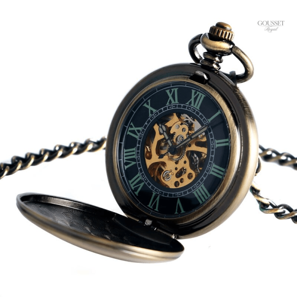 Montre à gousset classique en métal avec chaîne
