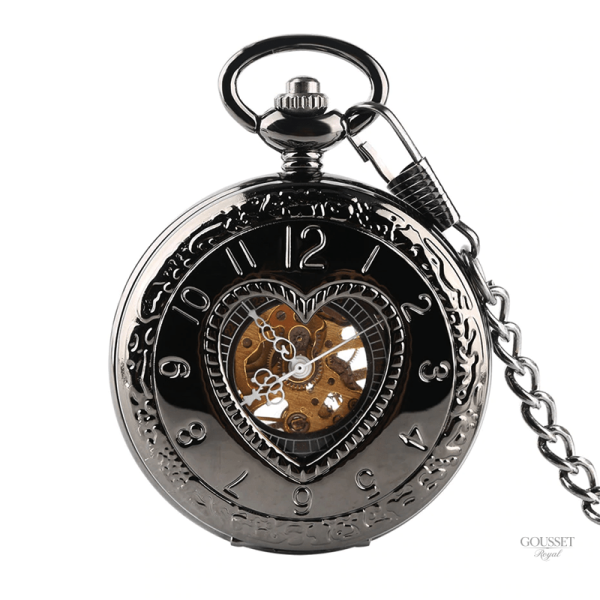 Montre à gousset femme cœur noir élégante