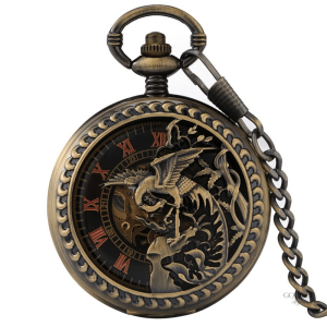 Montre à gousset femme avec motif d'oiseau majestueux
