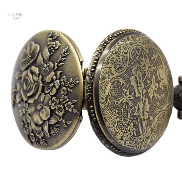 Accessoire féminin : montre à gousset avec motif floral