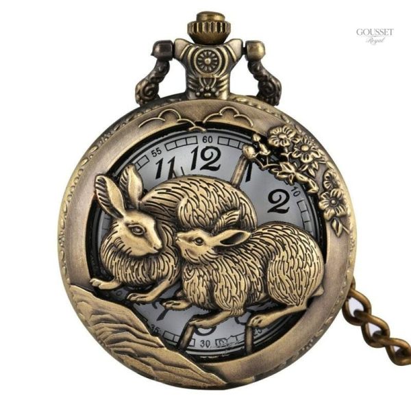 Montre à gousset femme lapin blanc élégante