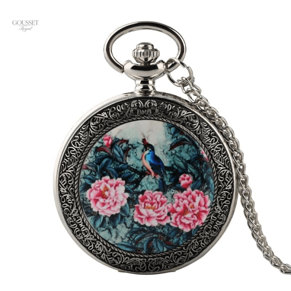 Montre à gousset femme jardin fleuri