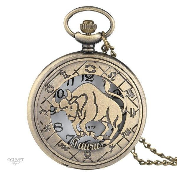 Montre à gousset élégante avec motif taureau