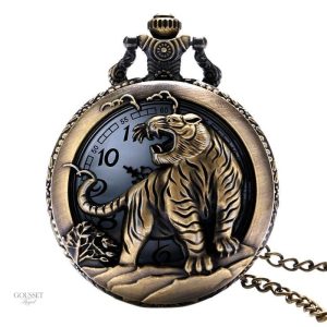 Montre à gousset homme avec motif tigre