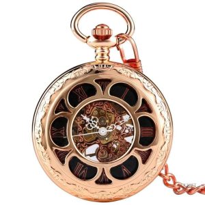 Montre à gousset femme squelette or rose